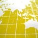 LINOCUT PRINT - world map YELLOW letterpress poster 8x10