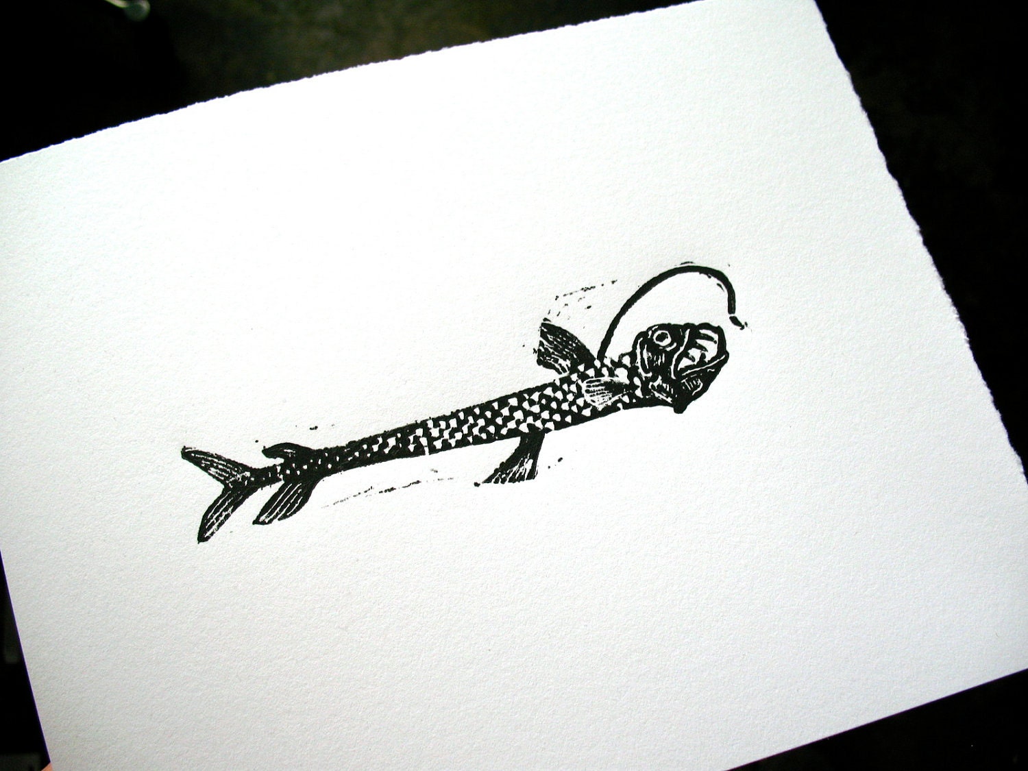 LINOCUT PRINT - Viperfish BLACK letterpress poster 8x10