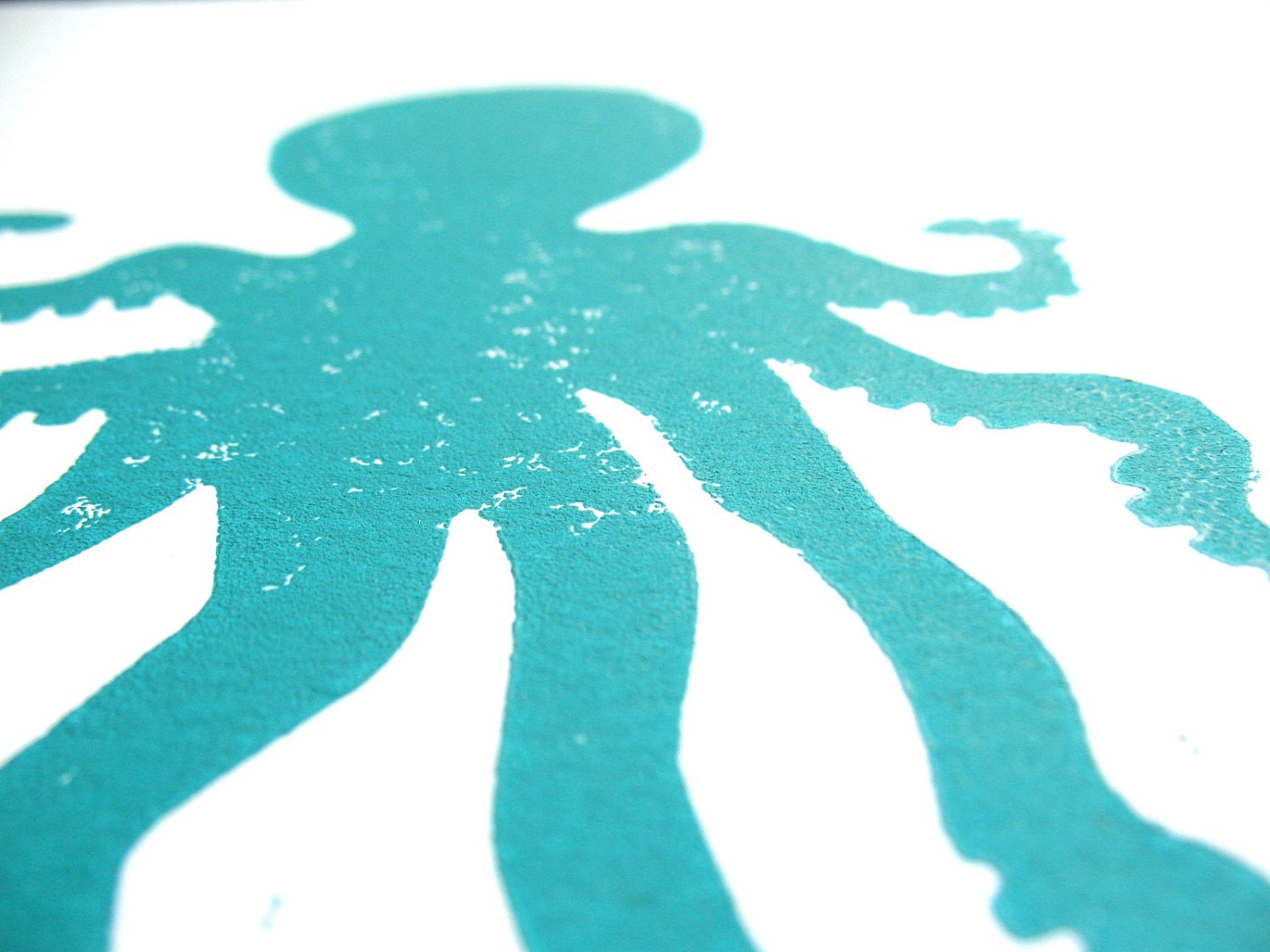 LINOCUT PRINT - Octopus TURQUOISE letterpress poster 8x10