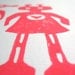 LINOCUT PRINT - Robots in love LETTERPRESS hot pink valentine print 8x10