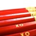 PENCILS (6) red - xo - GRAPHITE hex pencils w/ hand-stamped kraft pencil box