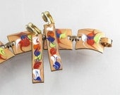 50s swirled enamel copper bracelet and dangle earrings multi color red
