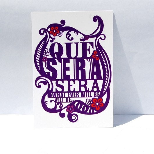 Postcard, Que Sera Sera, Art Print Purple Red Floral