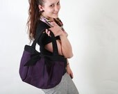 Clearance - was 49 - Pleated Purple and Black Handbag Purse with Bow