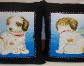 Clearance - was 20 - Dogs Puppies Throw Pillow Covers Black White 16 X 16 inch Pair Cushion Covers Set of 2
