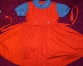 So Cute Red Vintage 50s Cotton Girls Dress with Gigham Top 6X - on sale-