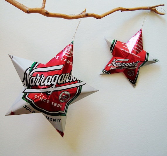 Narragansett Lager  Beer Stars Ornaments Aluminum Can Upcycled