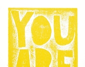 Inspirational Art Print  YOU are PURE LIGHT Citrine Home Decor Raw Art Letterpress Giclee