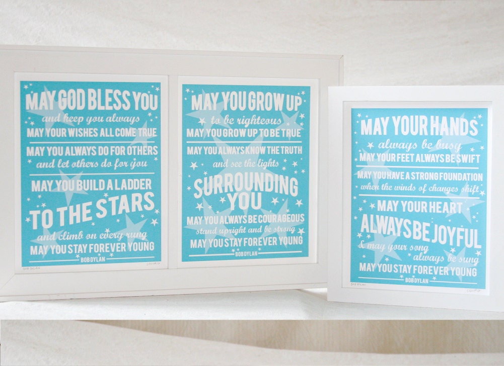 Wall Art, Bob Dylan  Forever Young  PARENTHOOD SONG, Baby Nursery Art Print, Raw Art Letterpress