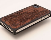 Western Engraved Aluminum & Hardwood iPhone Case- Black
