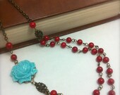 MIAMI BLISS - Red Sea Sponge Beads/Turquoise Rose Cabochon Necklace