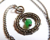 Green jade necklace, Sterling silver wire wrapped necklace, handmade pendant, healing stone