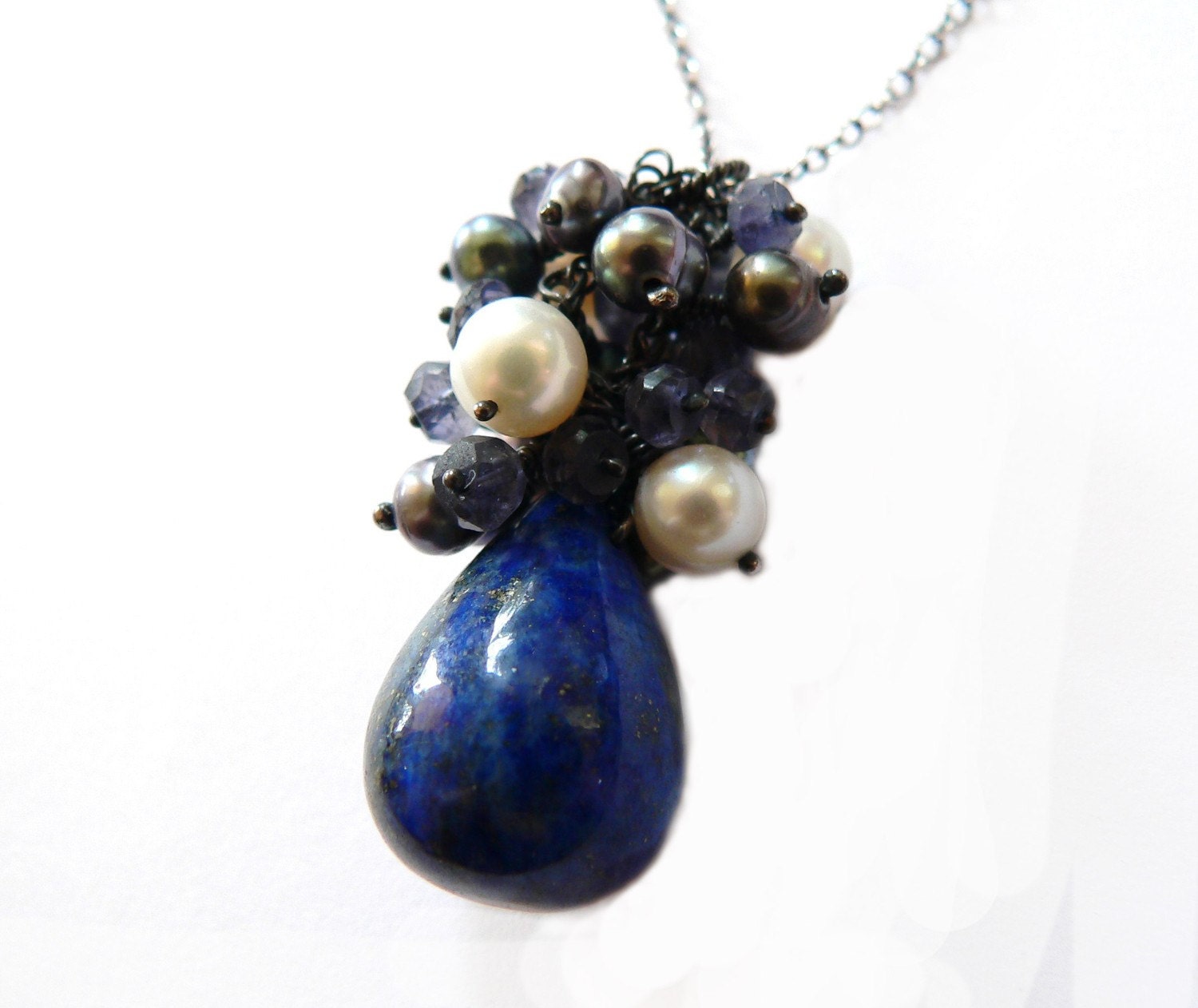Lapis Lazuli Necklace on Lapis Lazuli Sweetwater Pearl Iolit Sterling Necklace By Mirma