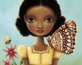 Girls room art african american girl big eye art nursery art butterfly art honey bee print 11x14 LARGE print woodland art  Marisol Spoon