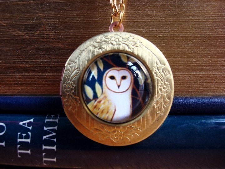Owl necklace jewelry picture locket blue dream vintage woodland The Forest's Edge by Marisol spoon