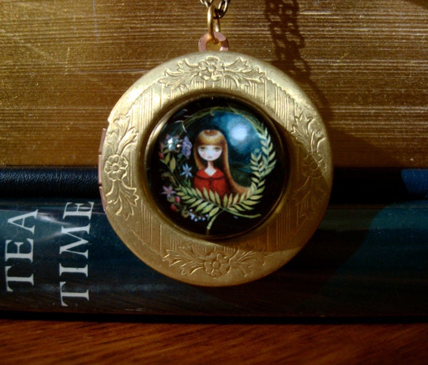 Lost in the Wildwood vintage style locket - woodland fairytale, little red riding hood inspired locket by Marisol Spoon
