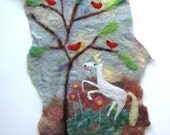 Unique Wall Hanging Felted Cardinals on a Tree with White Horse