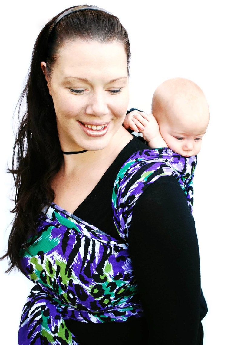 Baby Carrier Wrap Woven Cotton Gauze Wild Purple Print BabyEtte - Non-Stretchy - LAST ONE - Ready to Ship