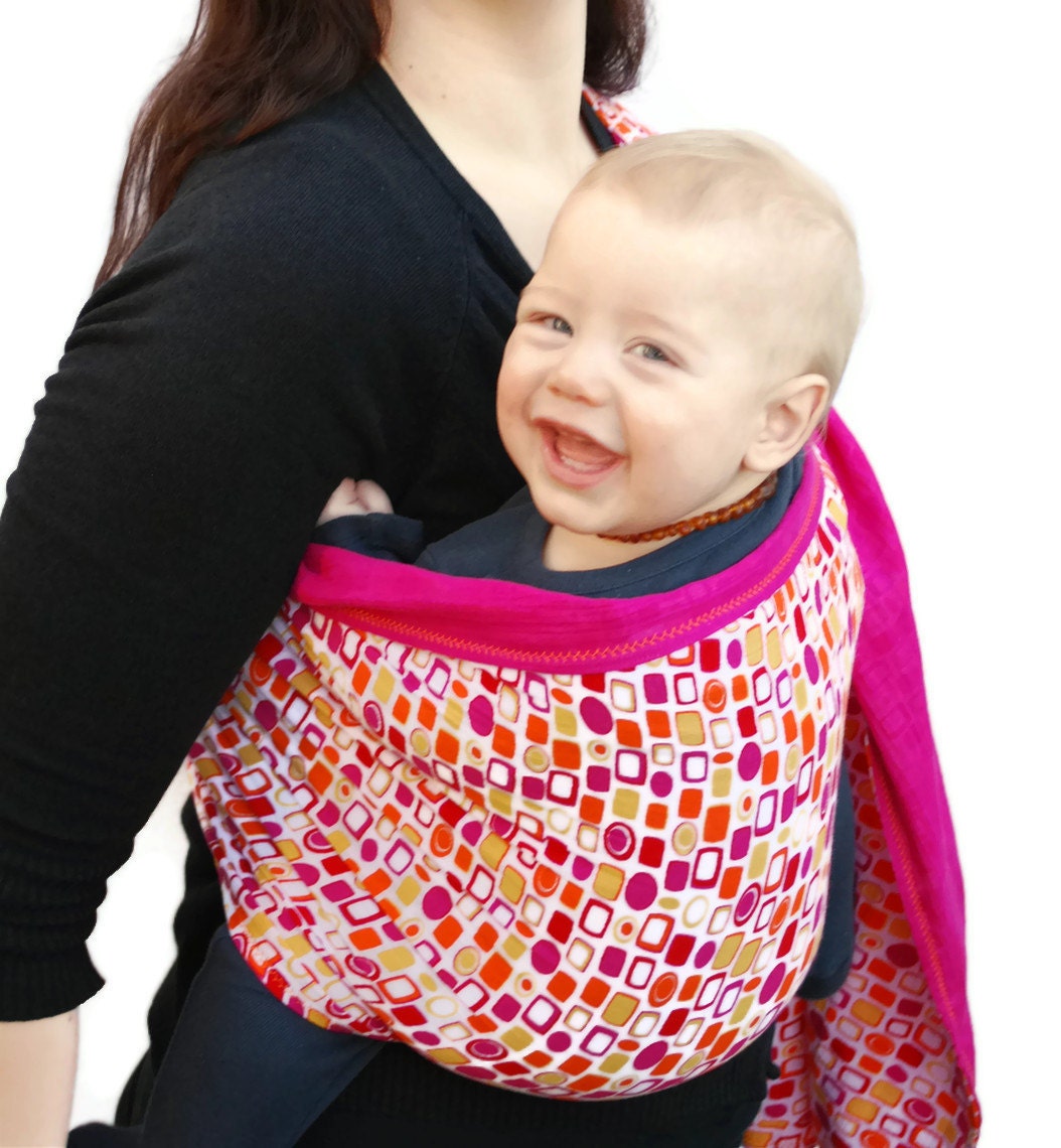 Ring Sling Baby Carrier Gauze Double-layer Bright Fuchsia and Bubbles Pleated - Ready to Ship in One Length Only - Petite -ish