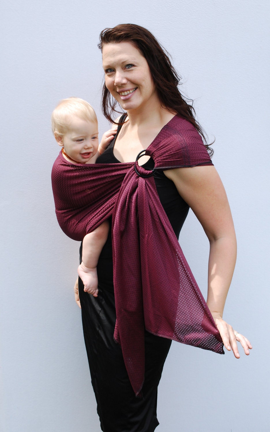 Ring Sling Baby Carrier Water Mesh Maroon for Pools, Beach Vacation, Shower - Standard or Petite only - Ready to Ship in Standard
