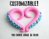 2g, 0g, 00g, 7/16", 1/2"  Light Pink/Baby Blue Octopus Tentacle Gauged Earrings