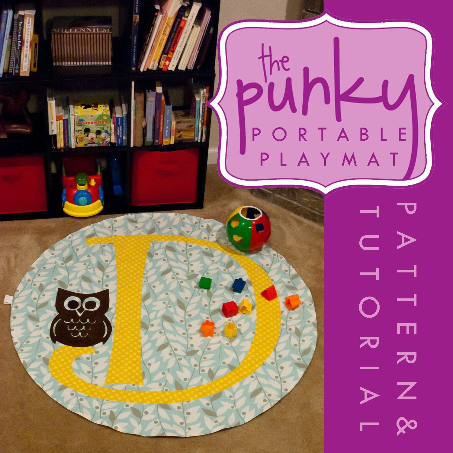 Alphabet Aviary Owl- Pattern and Tutorial PDF Punky Portable Play Mat, Rug, Throw, Sewing, Easy, Activity, DIY, Personalized,