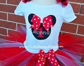 Red Minnie Mouse Tutu Set. includes 5 Pieces. Custom made. Personalized Shirt.