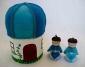 Blue Gnome House with Two Gnomes