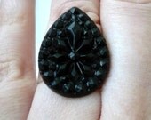 Faceted Black Art Deco Teardrop Ring