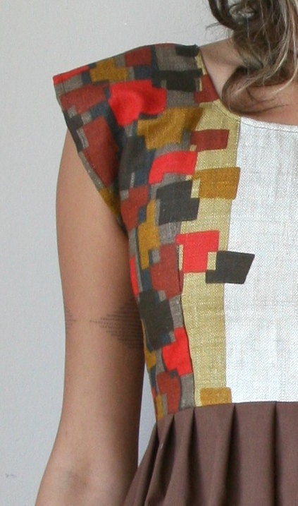 LAST ONE Rusty Cuts Geometric Print Red and Brown Mini Dress Sz S