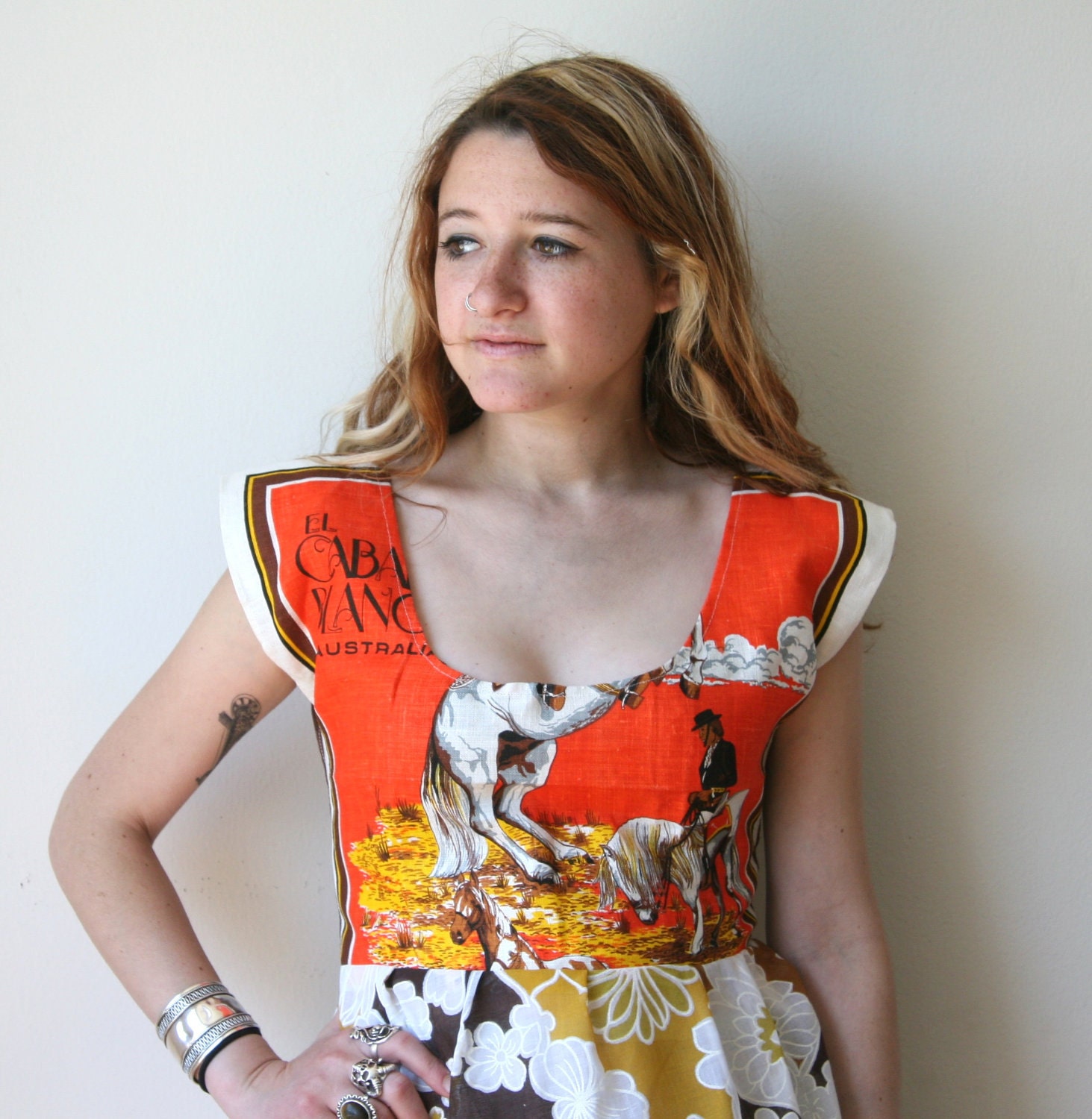 Spanish Horse Floral Mini Dress Sz S Rusty Cuts