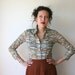 70s Blouse / Aqua and Rust Sz S