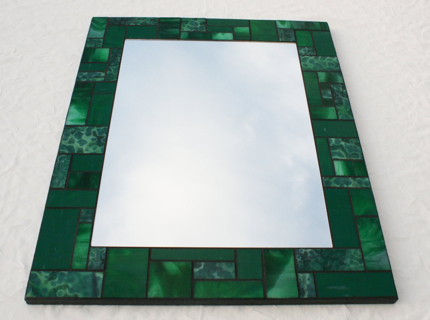 16" x 20" Green Mosaic Mirror made with Bullseye and Kokomo Glass