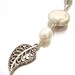 Necklace white coin pearl leaf charm sterling silver chain UK seller