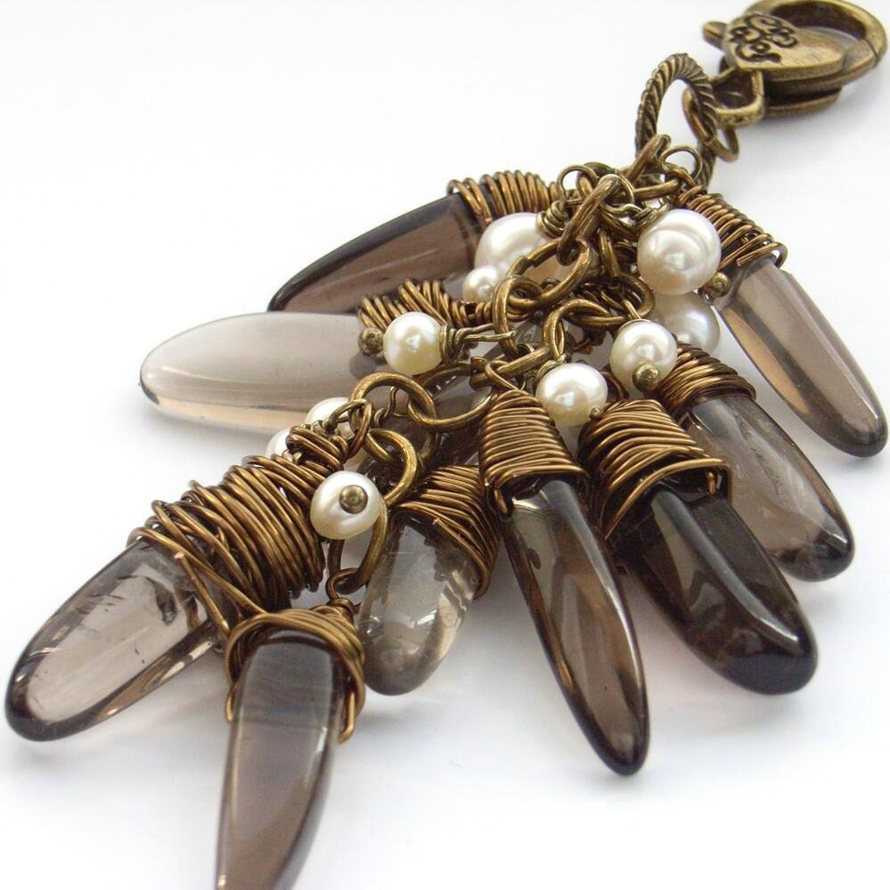 Gemstone and pearl bag purse charm