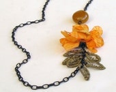 Yellow Necklace Handmade Floral Jade Stone Chain Unique Item