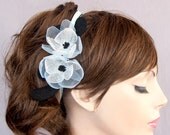 Flower Headband - Neck Charm Made with Pastel Blue Organza Fabric - blue neck charm choker handmade limited edition also for kids children