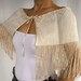 Fringed Bridal Shrug Capelet Accented with Handmade Dantelle Lace in Beige Cream Color. Handmade.
