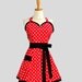 Flirty Sweetheart Apron : Pin Up Ruffled Sexy Red and white Polka dot with Black trim
