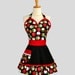 Womens Flirty PinUp Sweetheart Apron : Retro Ruffled Adorable Red Green and Black Apples with Two layered skirt