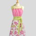Cute Kitsch Apron : Modern Design in Simple Pink Flower and Wthite Background Trimmed with Green Diamond Petite Floral
