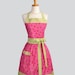 Womens Bib Full Apron , Full Handmade Kitchen Apron in Fuchsia and Sage Perfect for Personalization