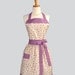 Womens Bib Full Apron : Full Kitchen Apron in Vintage Indigo Lavender Flowers with Creamy Background Perfect for Monogram or Persoalization