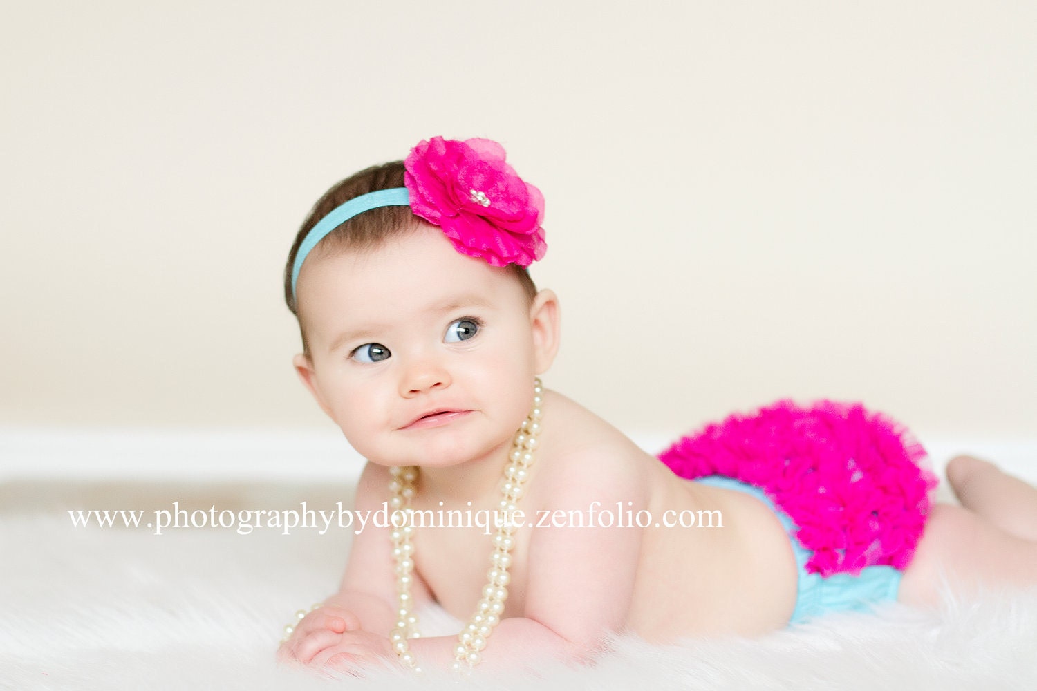 Baby Bloomer Ruffle Bum and Headband Photo Prop Set- Hot pink and Turqouise great color combo.
