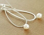Pearl Teardrop Earrings Sterling Silver Hoops, Metal Handmade Dangle, aubepine