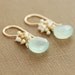 Seafoam Chalcedony Seed Pearl Earrings, Handmade Gold Dangle Earrings with Pearl Clusters, aubepine
