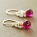 Raspberry Quartz Seed Pearl Earrings 14k Gold Fill, Wrapped Pink Gemstone Dangle Earrings, Handmade, aubepine
