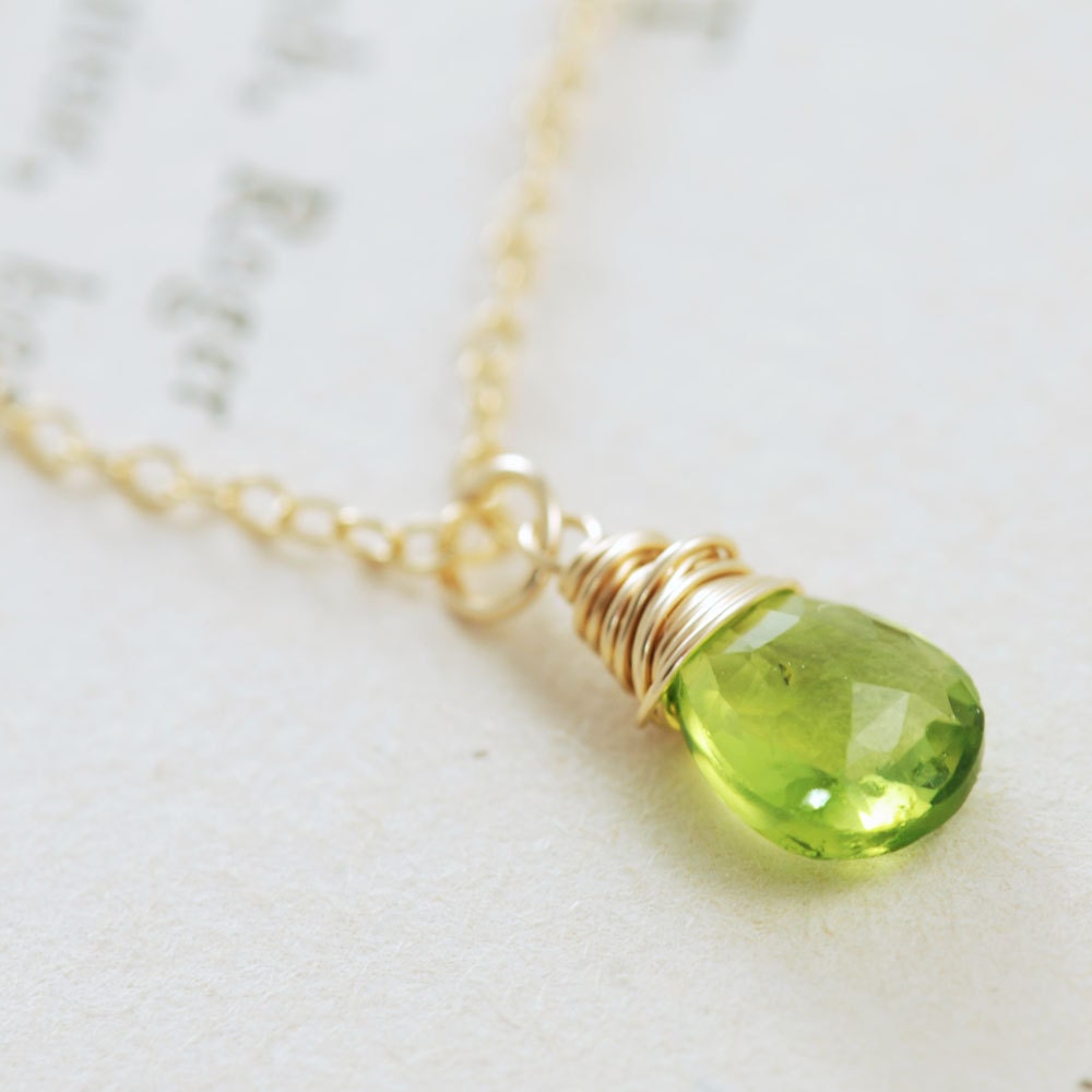 Peridot Gold Necklace August Birthstone, Green Gemstone Necklace, Handmade, aubepine