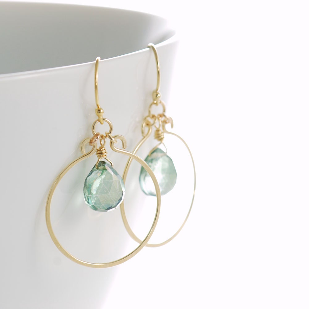 Teal Quartz Chandelier Earrings 14k Gold Fill, Aqua Green Gemstone Earrings, Bohemian Jewelry, aubepine