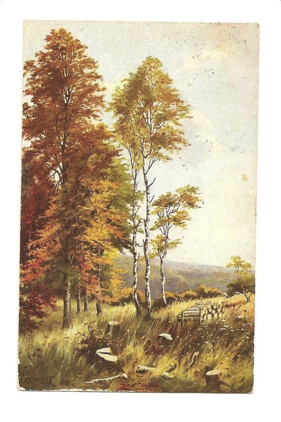 Items similar to Vintage Autumn Postcard, ArtistSigned, Circa 1909 on Etsy